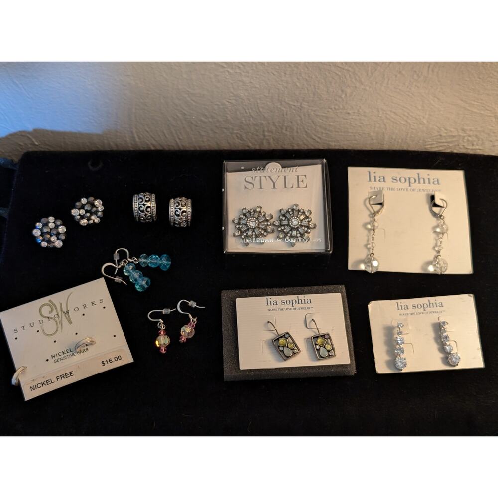 9 Pair Crystal Silver Tone Theme Earring Lot